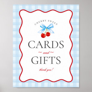 Poster Cartões e dotes de Gingham, Coquetes Azuis e Cerej