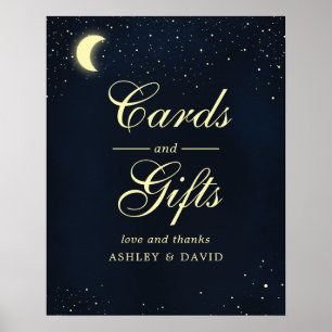 Poster Cartões e Presentes Azul Meia-Noite Estrelas Lua C
