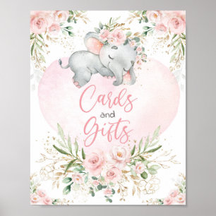 Poster Cartões e presentes Blush Floral Elephant Chá de