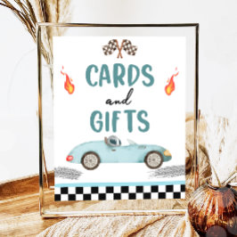 Poster Cartões e presentes Carro Azul de Corrida Dois Ani