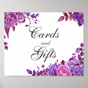 Poster Cartões e presentes. Casamento rosa e roxo
