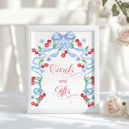 Poster Cartões e presentes Cherry Whimsical Blue Bow