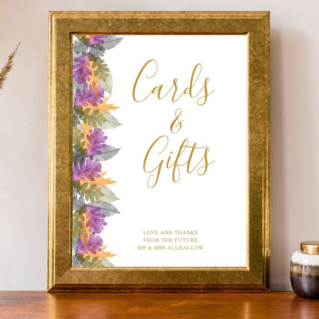 Poster Cartões e Presentes Chuveiro de Noiva Folhas de Ou (Autumn Leaves cards and gifts sign)