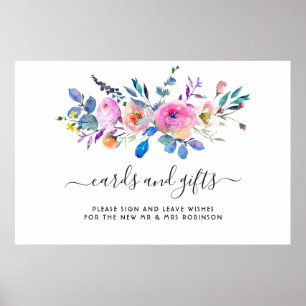 Poster Cartões e presentes com aquarela rosa-quente