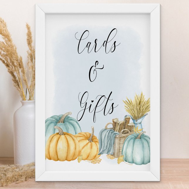 Poster Cartões e Presentes de Abóbora Country Fall (Boy Baby Shower Sign for fall - Cards & Gifts - order printed or as a printable download)