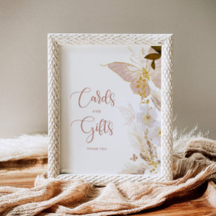 Poster Cartões e Presentes de borboleta floral dourada Bo