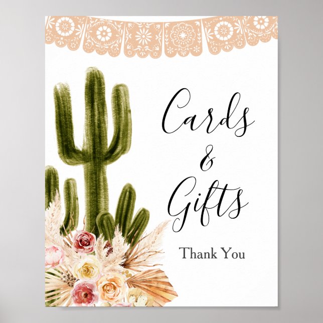 Poster Cartões e Presentes de Cacto Boho Flores Rosa Gram (Frente)