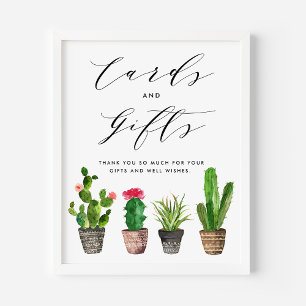 Poster Cartões e presentes de cactus com aquarela Boho