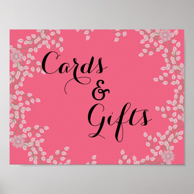 Póster Cartões e Presentes de Casamento Chic Pink Floral  (Frente)