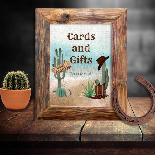 Poster Cartões e presentes de Chá de fraldas ocidentais d (Rustic Western Boy Baby Shower Cards and Gifts Sign -- "A Little Cowboy Is On His Way" Collection)