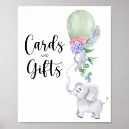 Poster Cartões e presentes de elefante e balão chá de beb