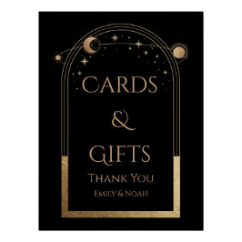 Póster Cartões e presentes de lua Dourada e preto Celesti