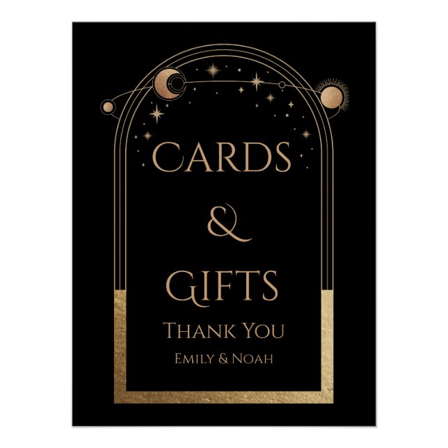 Póster Cartões e presentes de lua Dourada e preto Celesti (Frente)