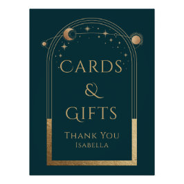 Póster Cartões e presentes de lua verde-celeste Dourado