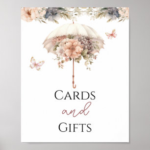 Poster Cartões e presentes do Chá Guarda-chuvas cor-de-ro