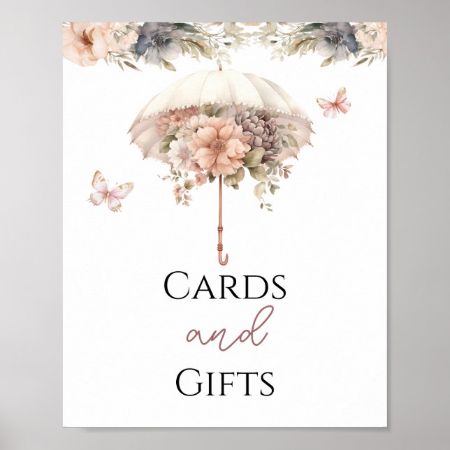 Poster Cartões e presentes do Chá Guarda-chuvas cor-de-ro (Frente)