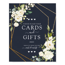 Cartões e Presentes Florais Brancos Geométricos Az