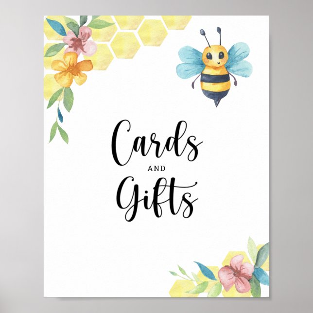 Poster Cartões e presentes florais de aquarela de abelha  (Frente)