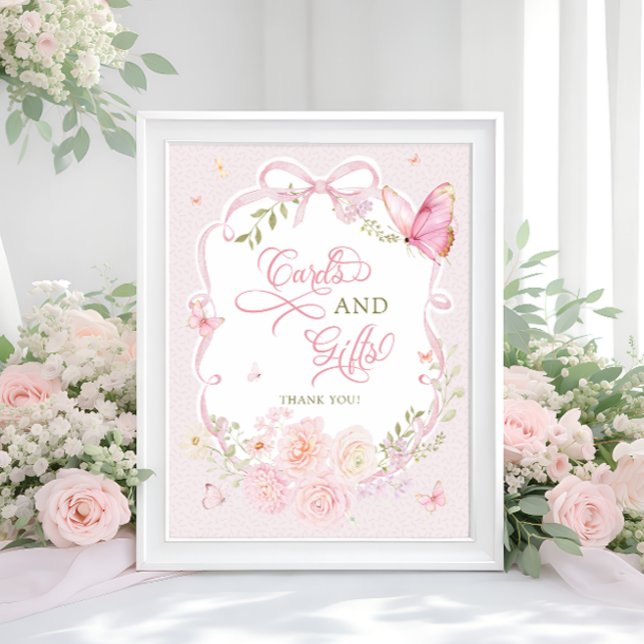 Poster Cartões e Presentes Florais Rosa Suave Borboleta (Criador carregado)