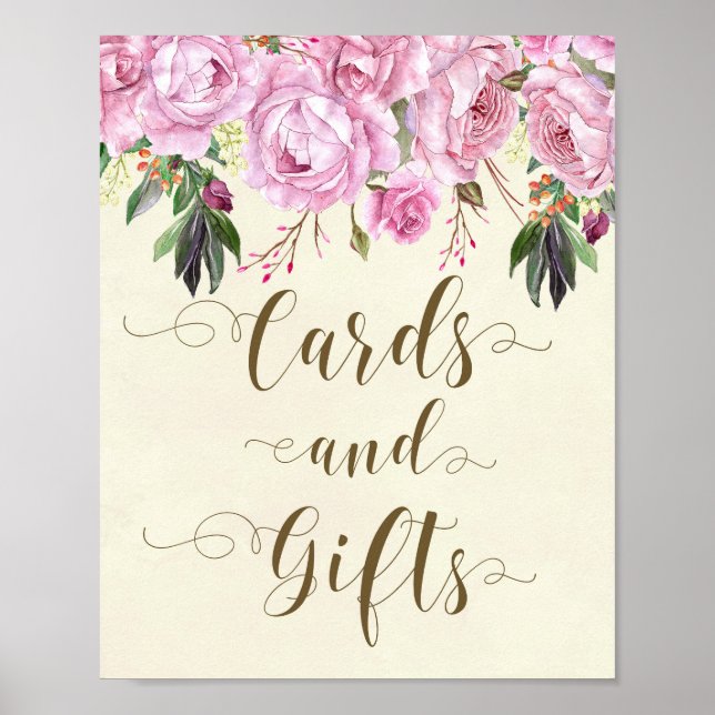 Póster cartões e presentes florais roxos para casamento (Frente)
