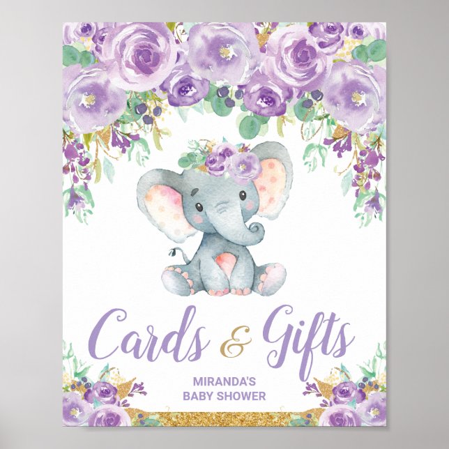 Poster Cartões e Presentes para Chá de Bebê de Elefante F (Frente)