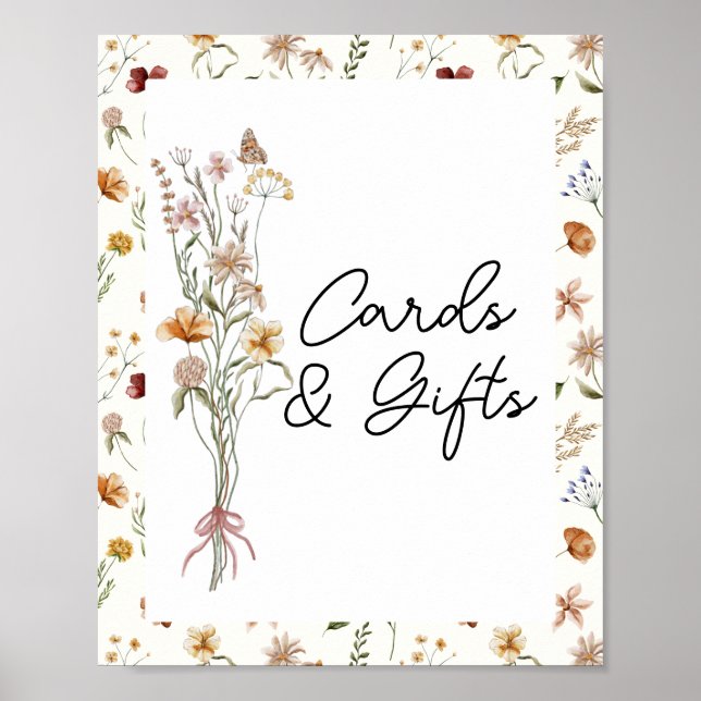 Poster Cartões e presentes para Chás de fraldas de flores (Frente)