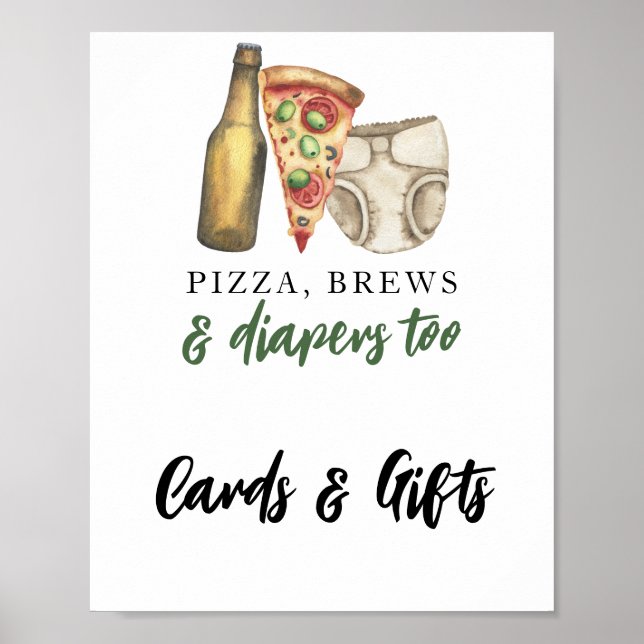 Poster Cartões e presentes Pizza, Cervejas e Fraldas para (Frente)