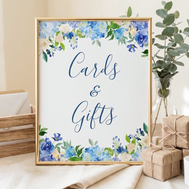 Póster Cartões e Presentes Sinal de Casamento Azul Floral (Criador carregado)