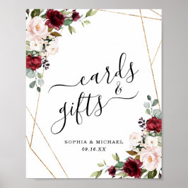 Poster Cartões Florais e Sinal de Presente Dourados para 