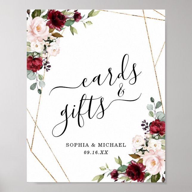 Poster Cartões Florais e Sinal de Presente Dourados para  (Frente)