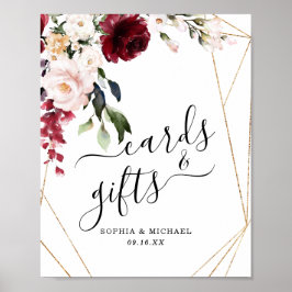 Poster Cartões Florais e Sinal de Presente Dourados para 