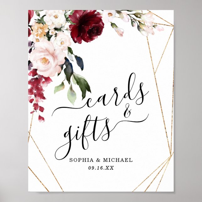 Poster Cartões Florais e Sinal de Presente Dourados para  (Frente)