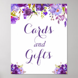 Poster Cartões Florais Roxos Ultra Violetos e Sinal de pr