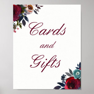Póster Cartões Florais Vermelhos Borgonha e Presentes Car