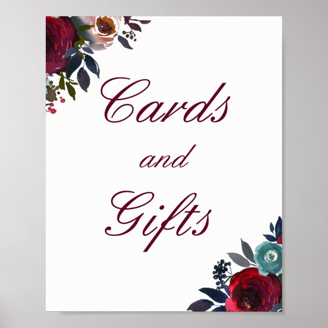 Póster Cartões Florais Vermelhos Borgonha e Presentes Car (Frente)