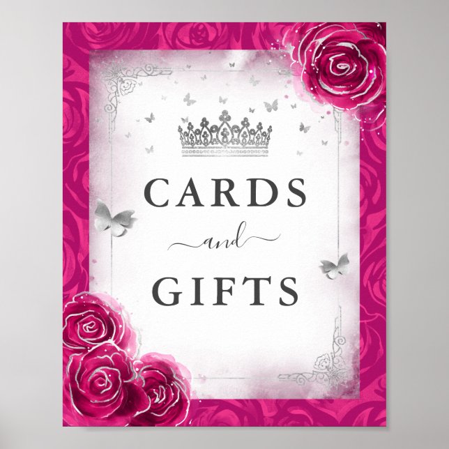 Poster Cartões prateados da Fúchsia e Sinal do Partido de (Frente)