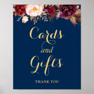 Poster Cartões Presente Sinal de Casamento Borgonha Marin