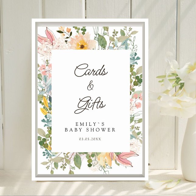 Poster Cartões & Presentes! Amuleto de Jardim de Flores S (Cards & Gifts! Wildflower Garden Charm Custom Baby Shower Poster. Prints & Instant Download.)