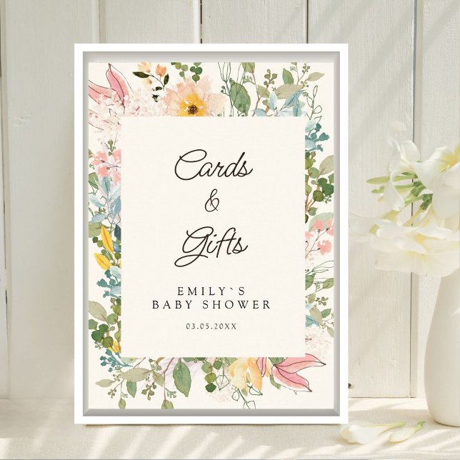 Poster Cartões & Presentes! Charme do Jardim de Flores Si (Cards & Gifts! Wildflower Garden Charm Custom Baby Shower Poster. Prints & Instant Download.)