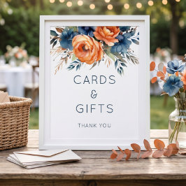 Poster Cartões Presentes Sinal Casamento Floral Laranja Q