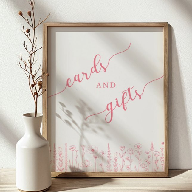 Poster Cartões & Presentes Sinal de Chá de Bebê | Rosa Po (Cards & Gifts Sign)