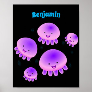 Poster Cartografia de medusa-púrpura-rosa-branca kawaii
