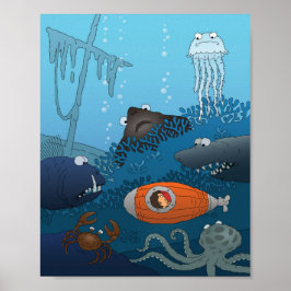 Poster Cartografia Submarina Peixe Submarino Submarino Pe