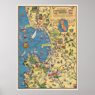 Poster Cartografo da região de Monterey Bay