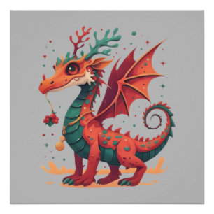 Póster Cartoon Abstrato de Reindeer Dragon