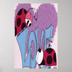 Póster Cartoon Adorable Ladybug Love
