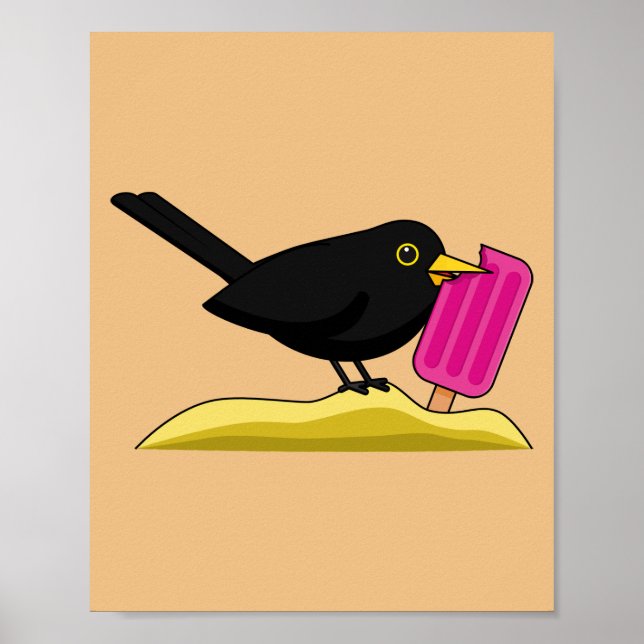 Poster Cartoon Blackbird Comendo Um Sorvete (Frente)