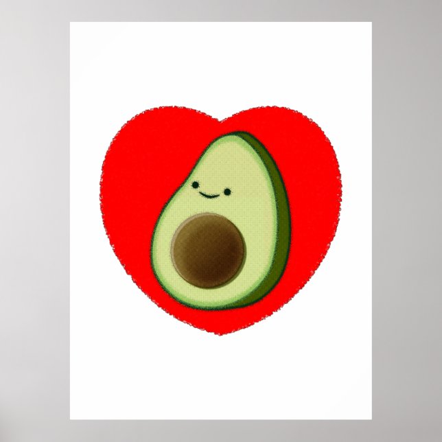 Poster Cartoon Bonito Avocado Em Coração Vermelho (Frente)