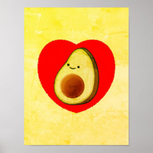 Poster Cartoon Bonito Avocado Em Pintura De Coração Verme