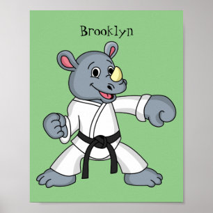 Poster Cartoon bonito rhino kung fu